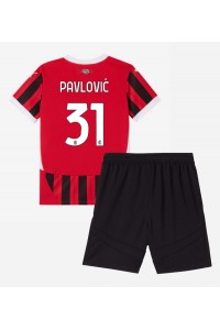 Fotbalové Dres AC Milan Strahinja Pavlovic #31 Dětské Domácí Oblečení 2024-25 Krátký Rukáv (+ trenýrky)